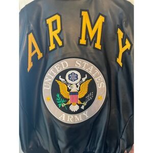 Michael Hoban WHERE M I Army Bomber Jacket Black Faux Leather XL USA Emblem